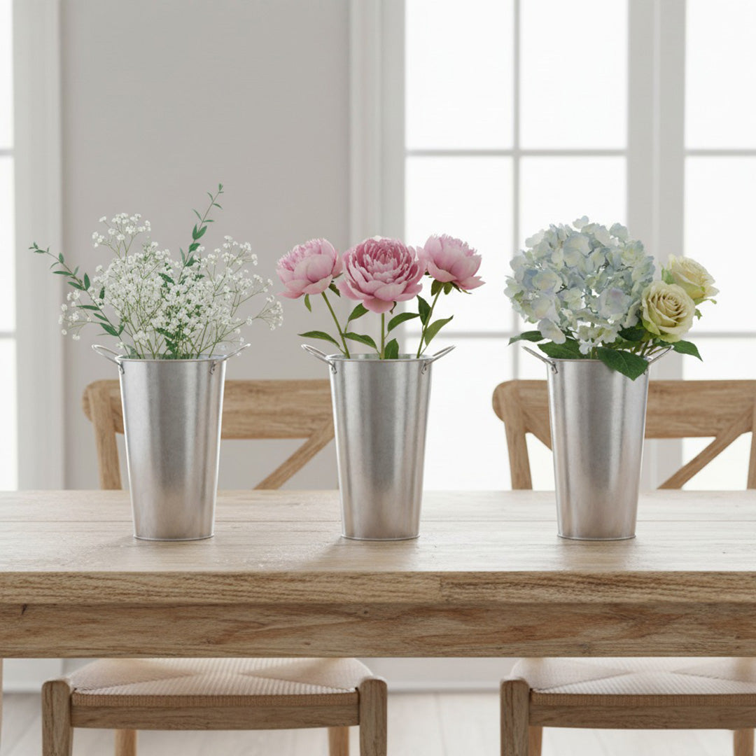 Set de 3 Floreros - Metal Galvanizado Natural