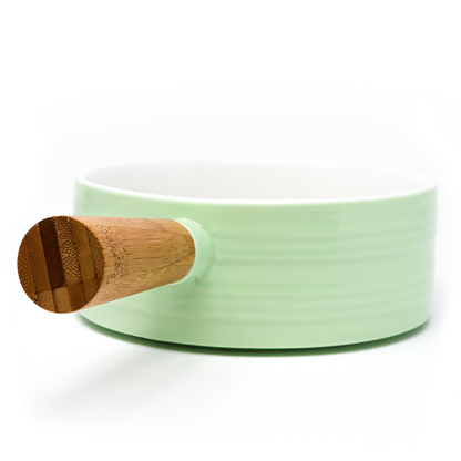 Tazón Cerámica Verde Menta con Mango Madera Estilo Sartén 25cm