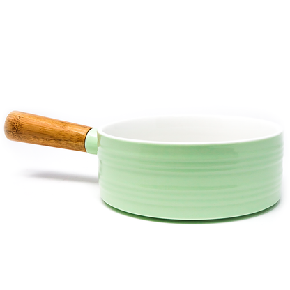 Tazón Cerámica Verde Menta con Mango Madera Estilo Sartén 25cm