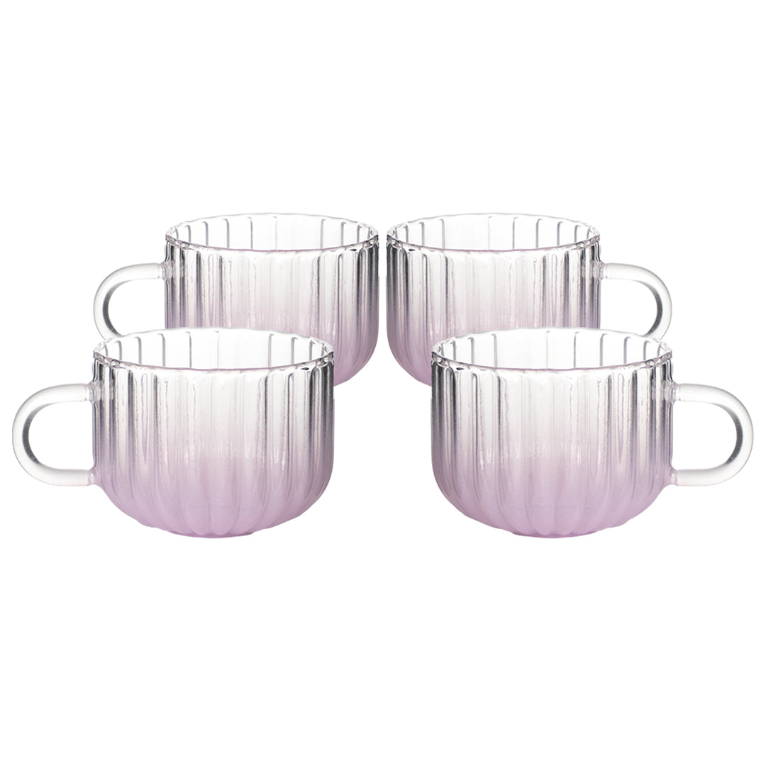 Set de 4 Tazas Textura Ondulada de Cristal Rosa - 410 ml