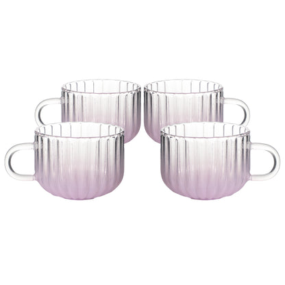 Set de 4 Tazas Textura Ondulada de Cristal Rosa - 410 ml