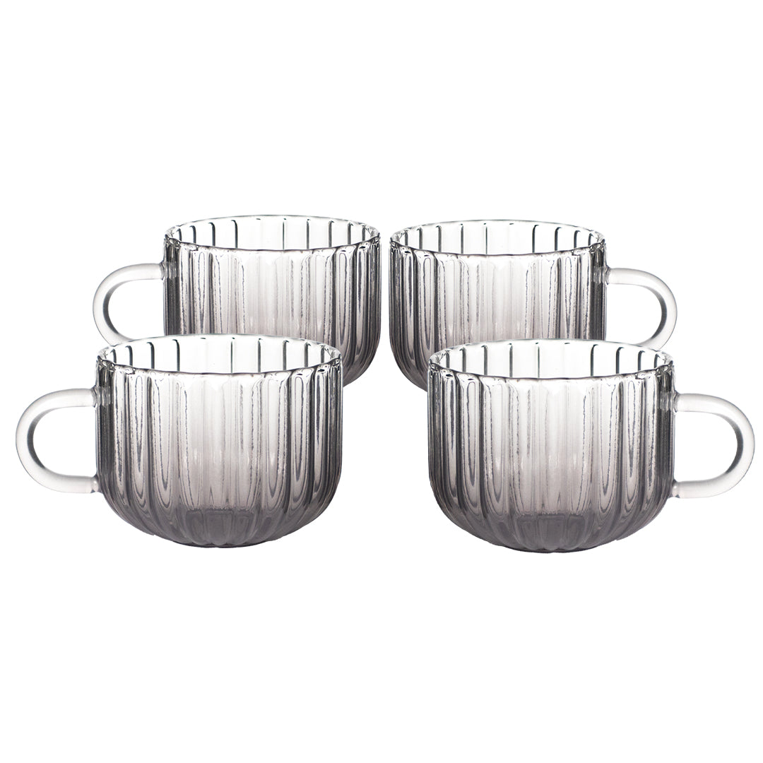 Set de 4 Tazas Textura Ondulado de Cristal Humo - 410 ml