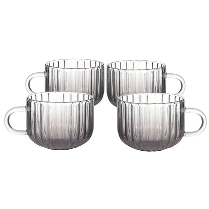 Set de 4 Tazas Textura Ondulado de Cristal Humo - 410 ml