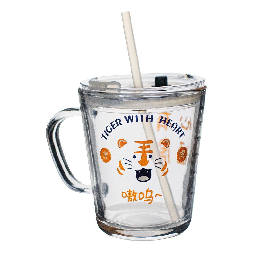 Taza de Cristal con Tapa y Popote