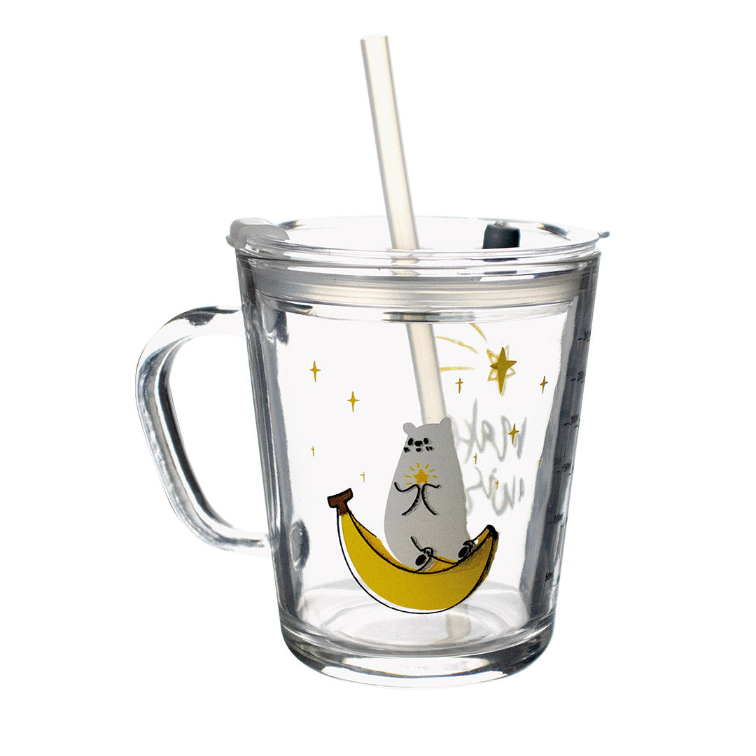 Taza de Cristal con Tapa y Popote - 330ml