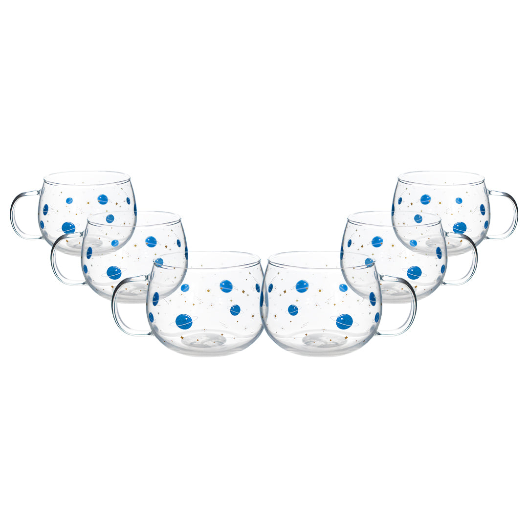 Set de 6 Tazas de Cristal Planetas Azules - 410 ml