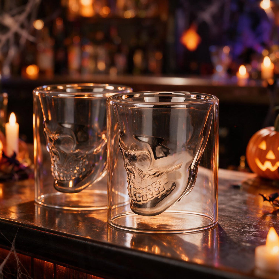 Vaso Doble Pared Calavera Plateado - Skull Decorativo