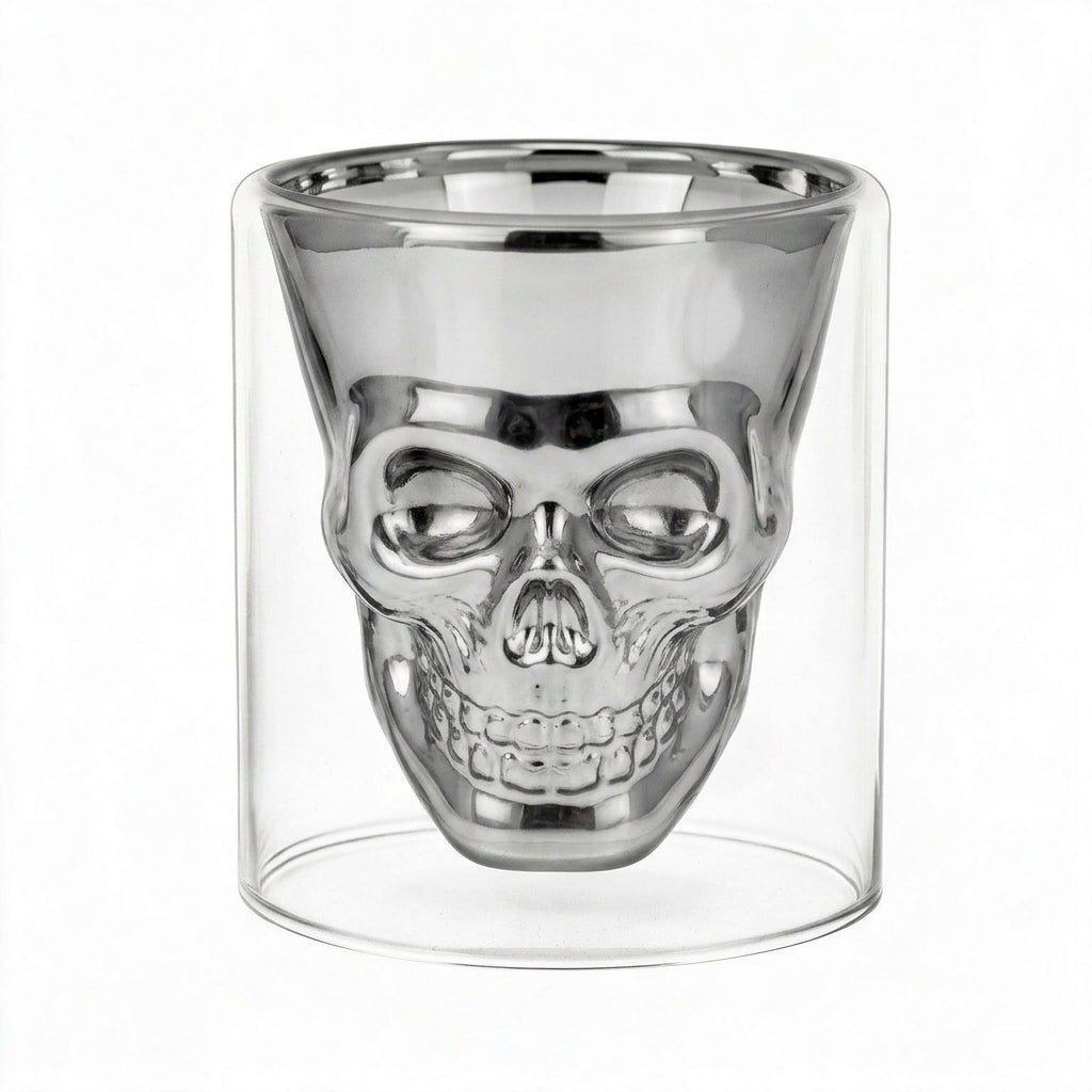 Vaso Doble Pared Calavera Plateado - Skull Decorativo