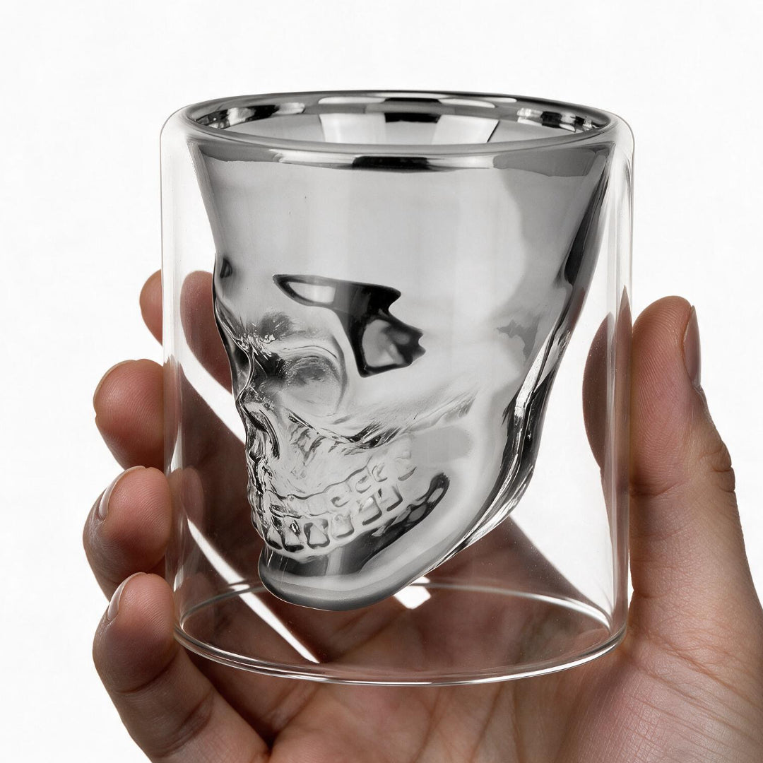 Vaso Doble Pared Calavera Plateado - Skull Decorativo
