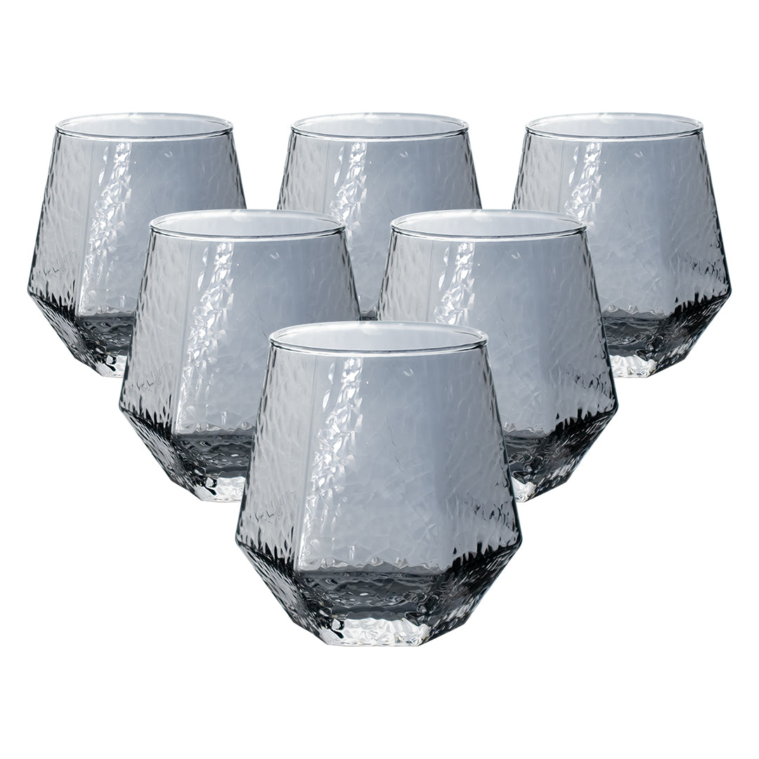 Set de 6 Vasos de Cristal Hexagonales Humo - 310 ml