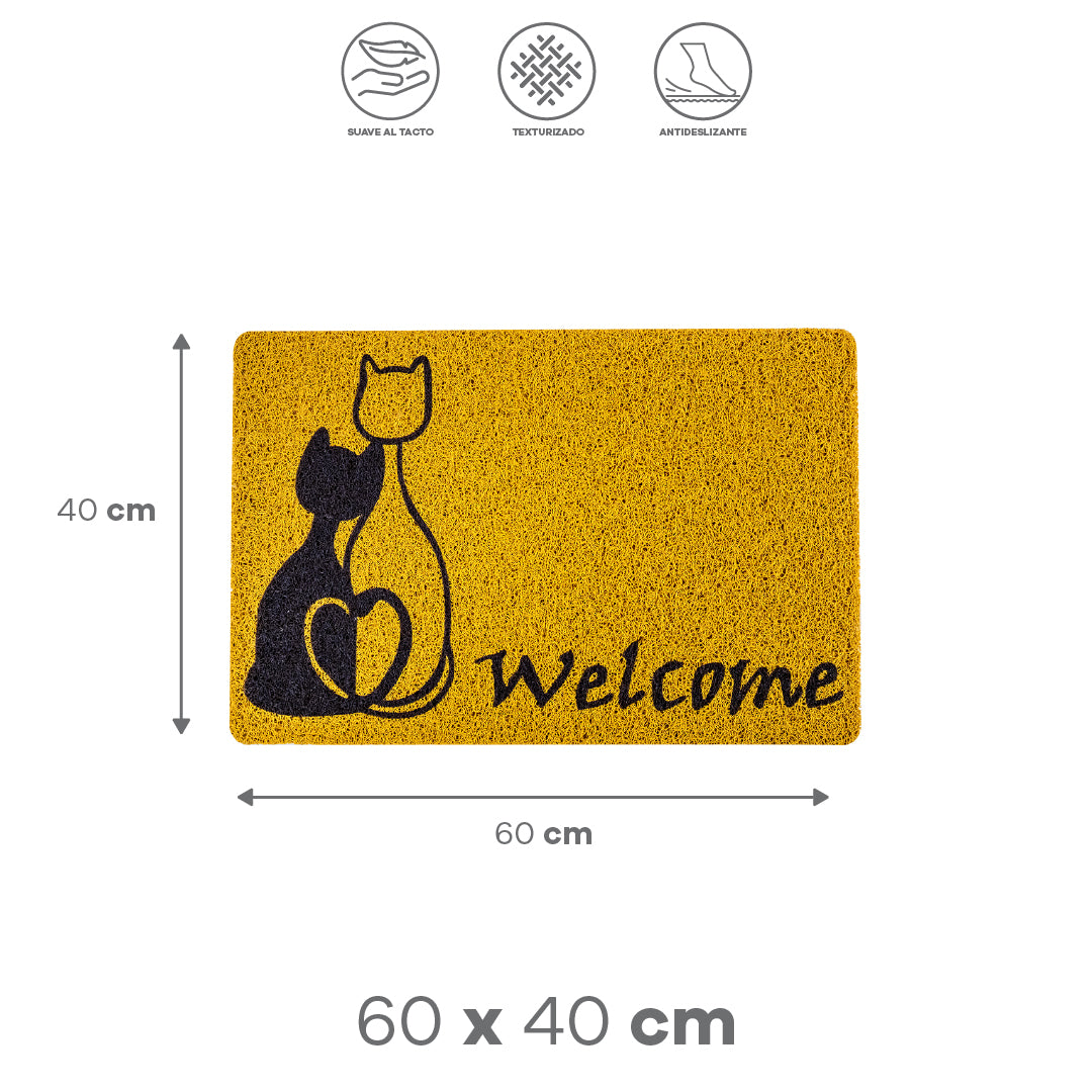 Tapete Café Claro con Gatos "WELCOME"