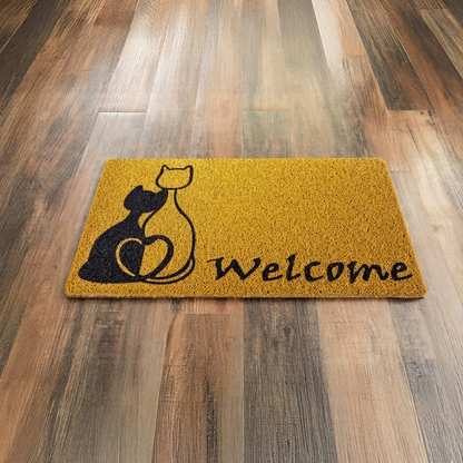 Tapete Café Claro con Gatos "WELCOME"