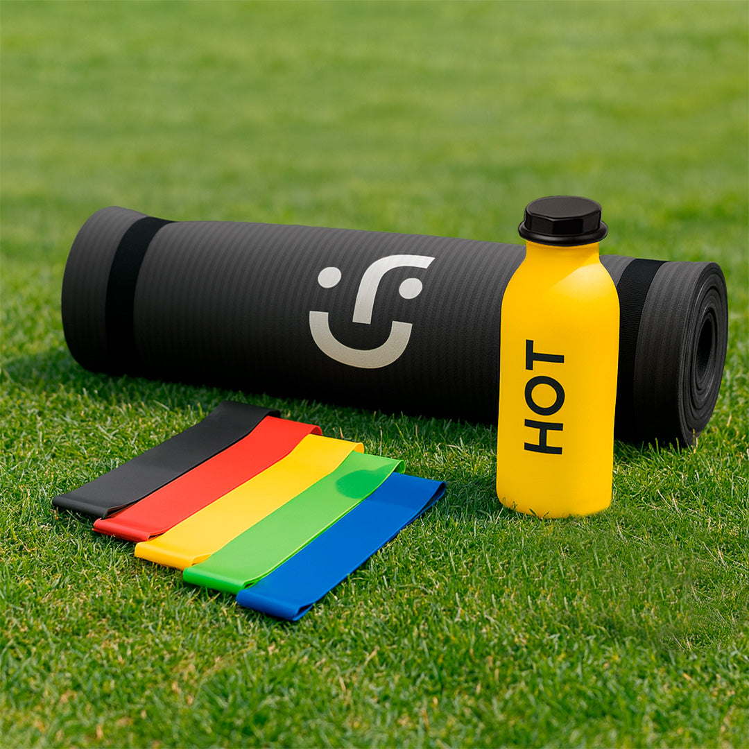 Set de Yoga y Ejercicio - Tapete Negro, Bandas de Resistencia y Botella