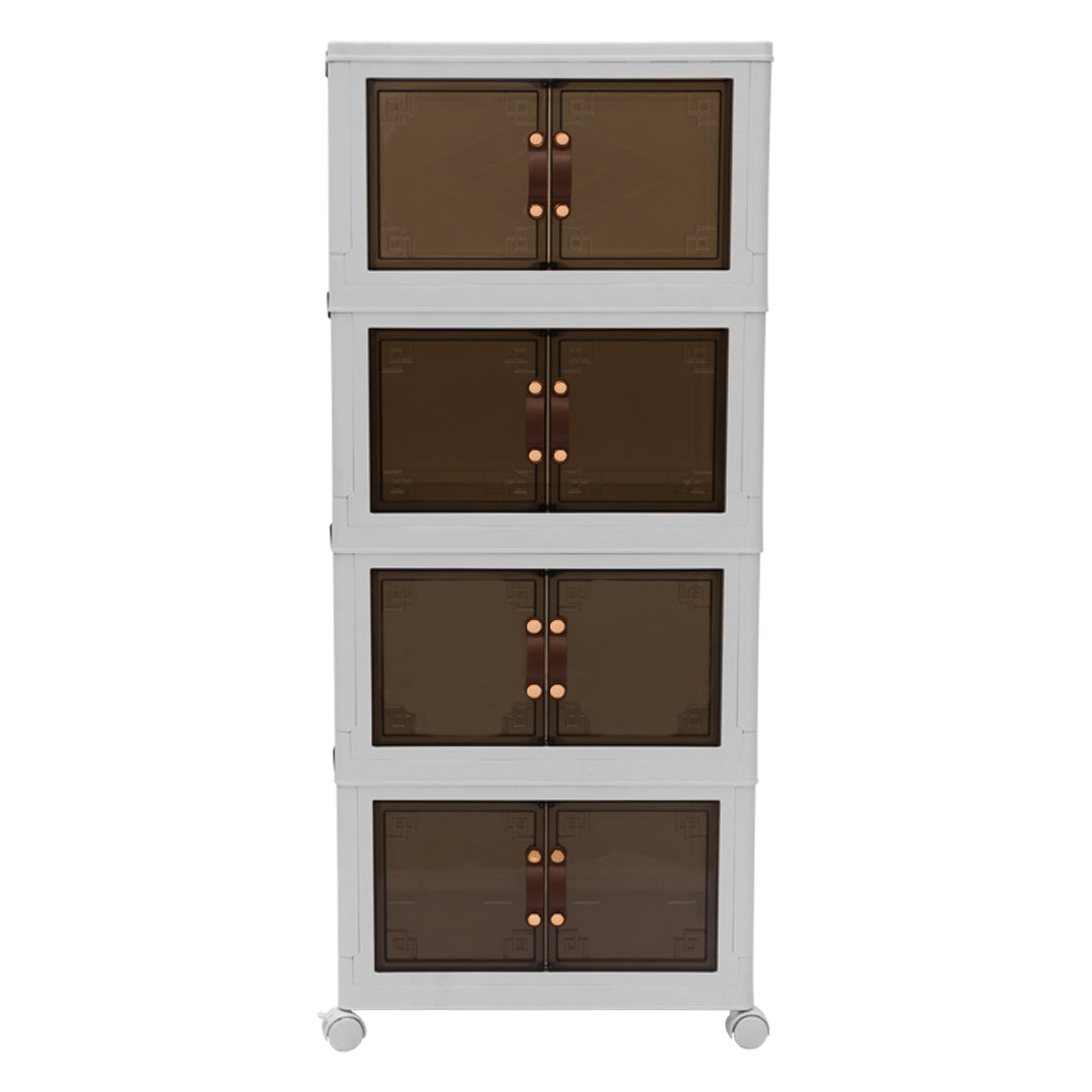 Armario de 4 Niveles con Puertas y Ruedas - Color Blanco