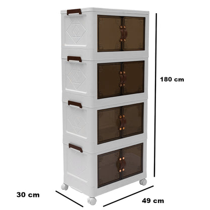 Armario de 4 Niveles con Puertas y Ruedas - Color Blanco