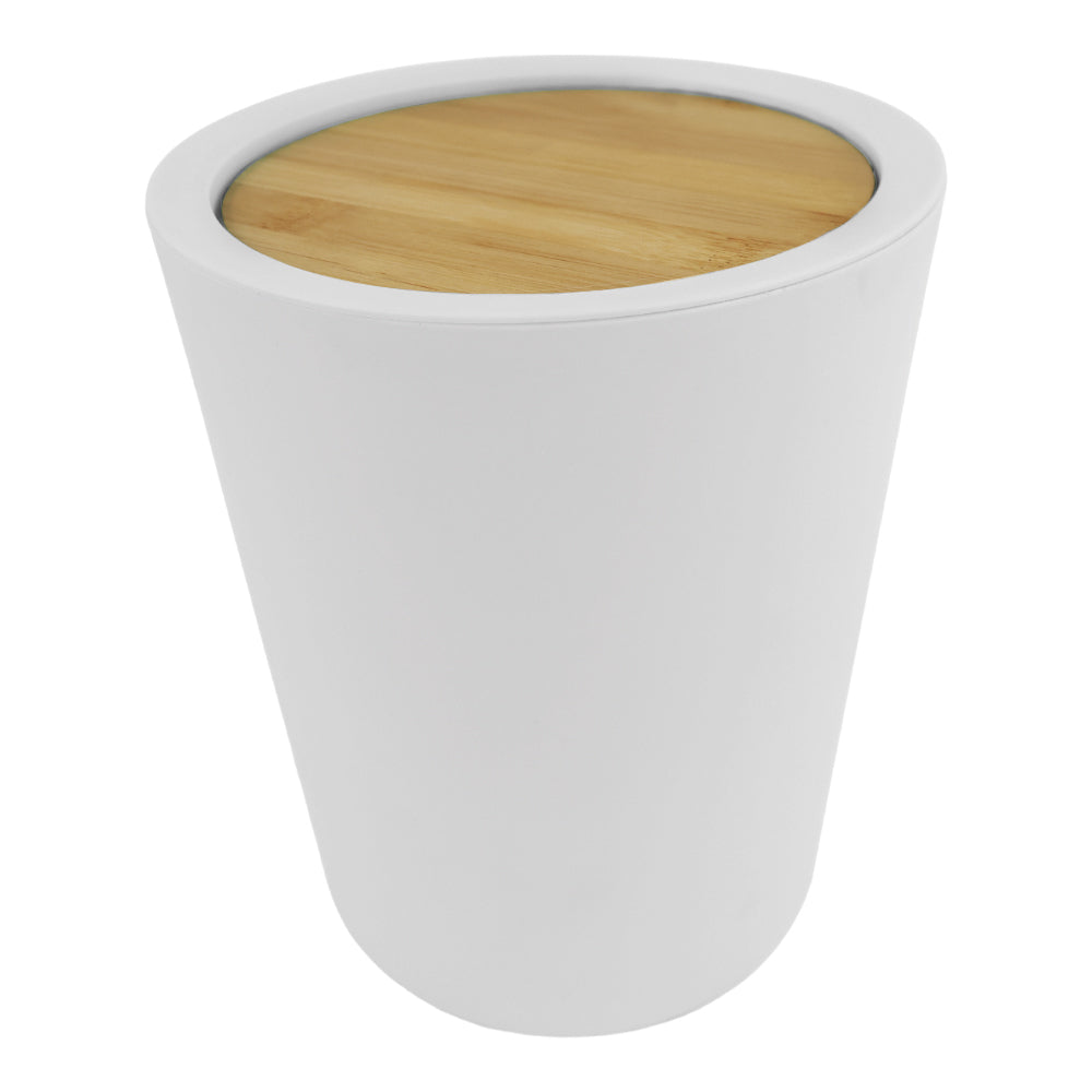 Bote de Basura Blanco con Tapa de Bambú