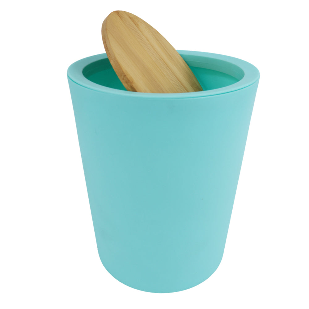 Bote de Basura Verde con Tapa de Bambú