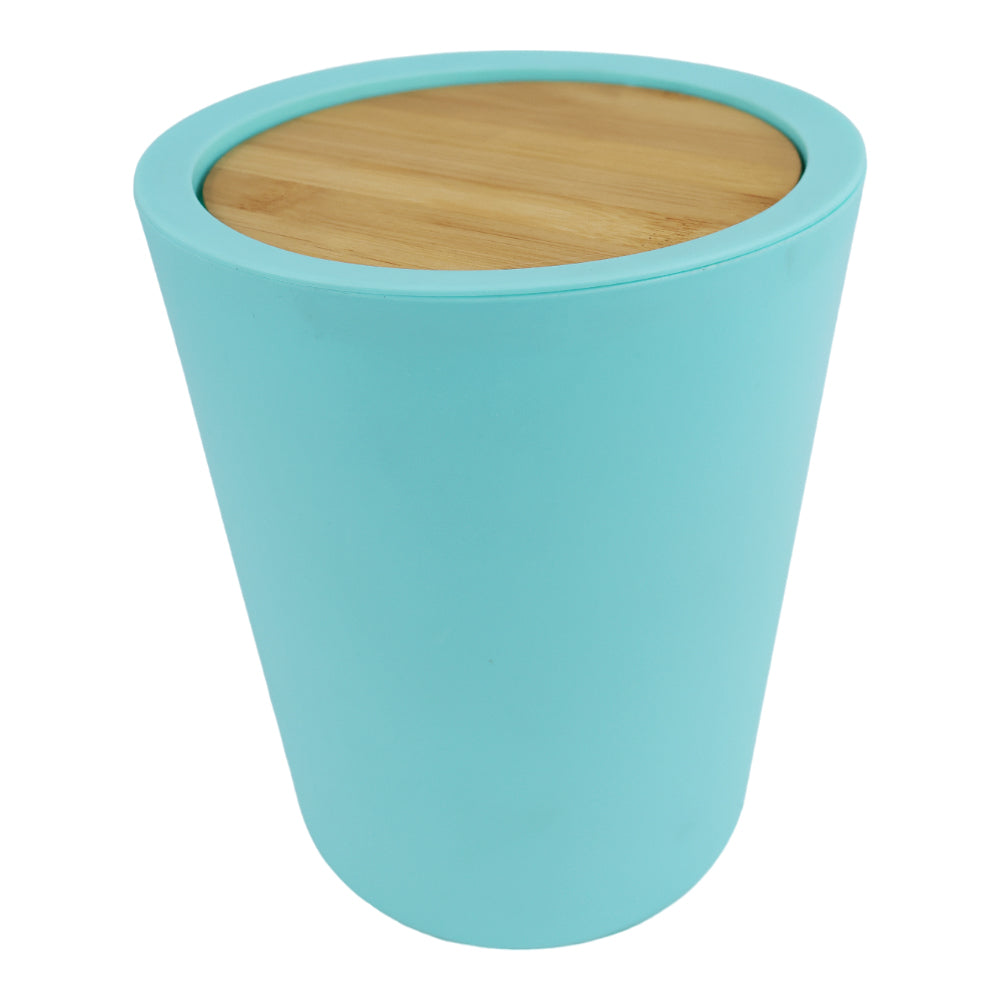 Bote de Basura Verde con Tapa de Bambú