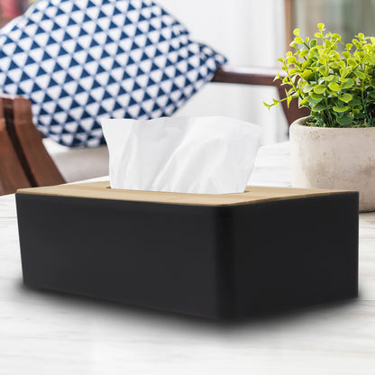 Caja de Pañuelos con Tapa de Bambú - Color Negro