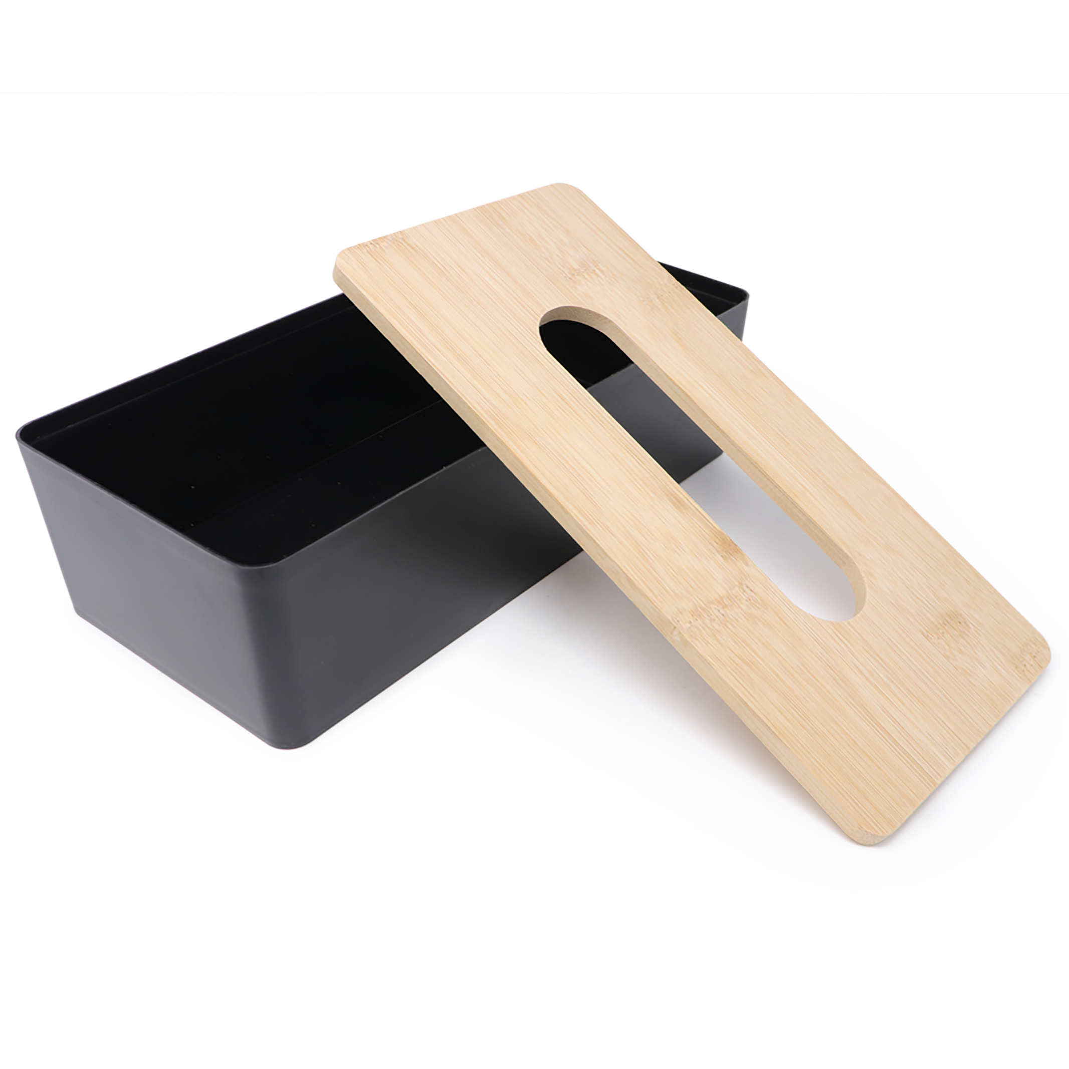 Caja de Pañuelos con Tapa de Bambú - Color Negro