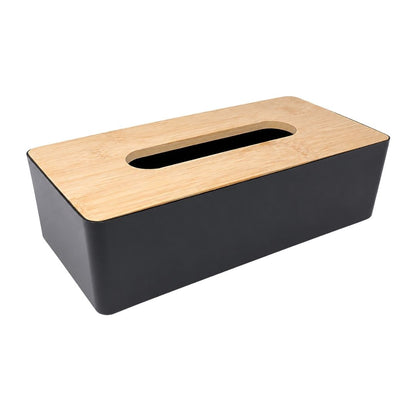 Caja de Pañuelos con Tapa de Bambú - Color Negro