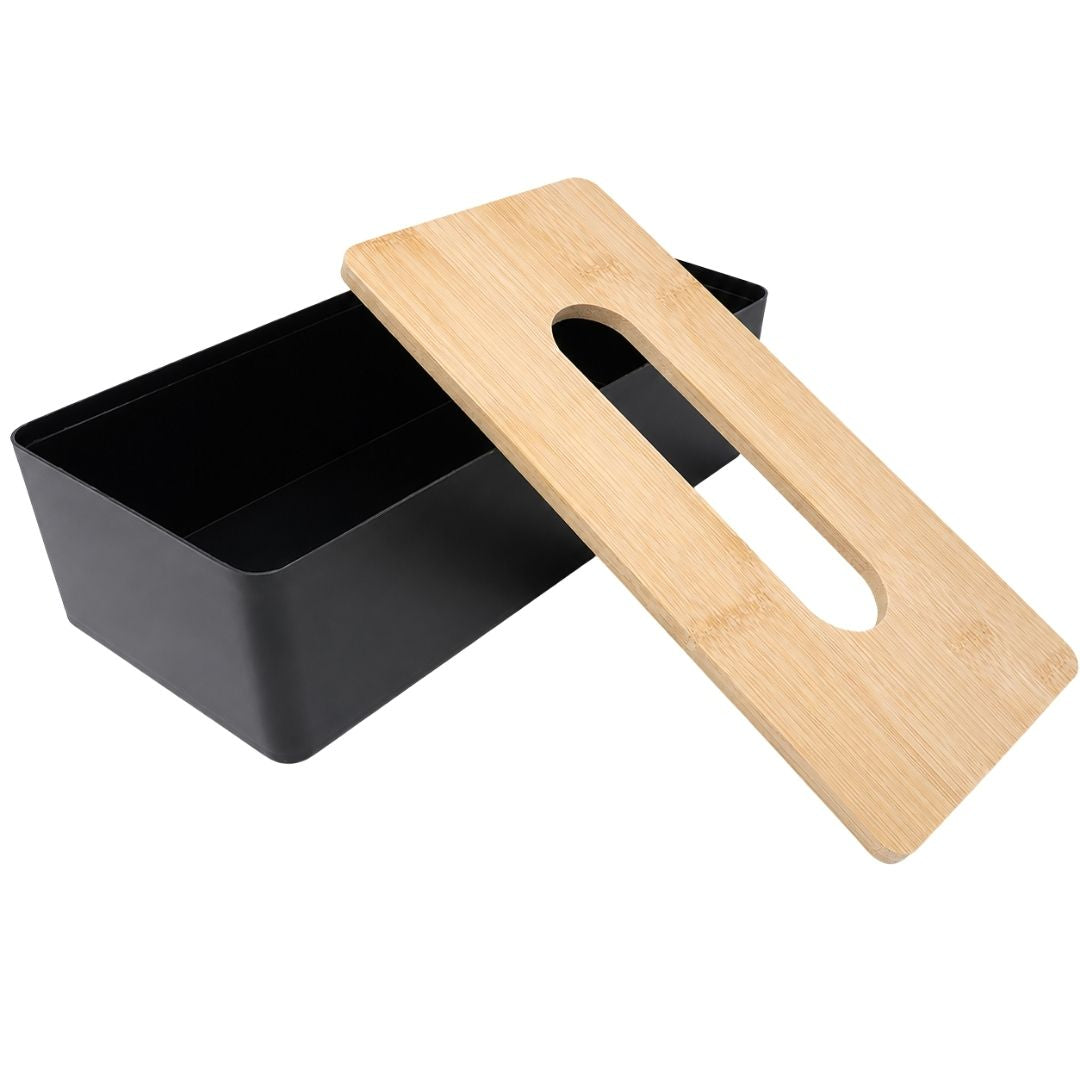 Caja de Pañuelos con Tapa de Bambú - Color Negro