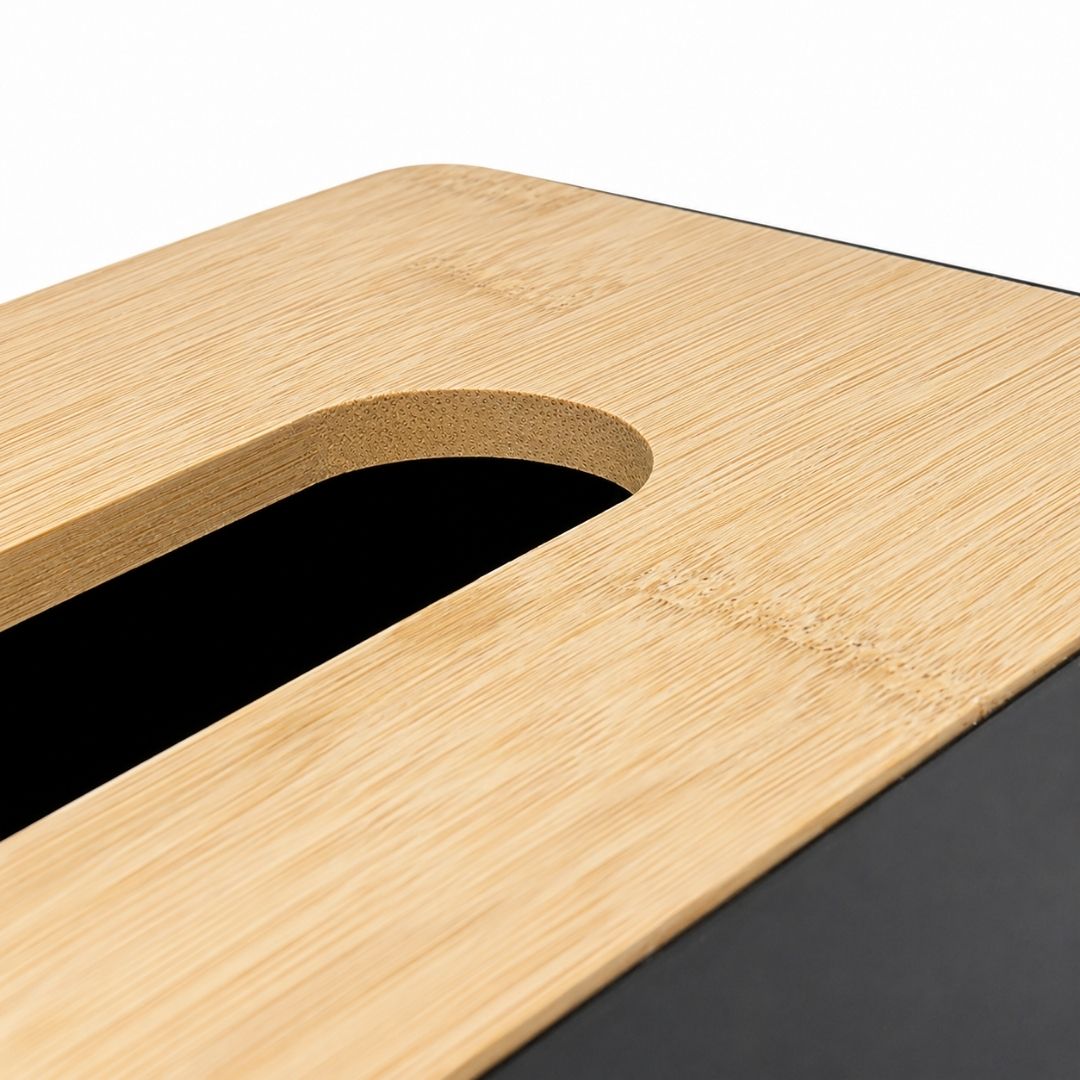 Caja de Pañuelos con Tapa de Bambú - Color Negro