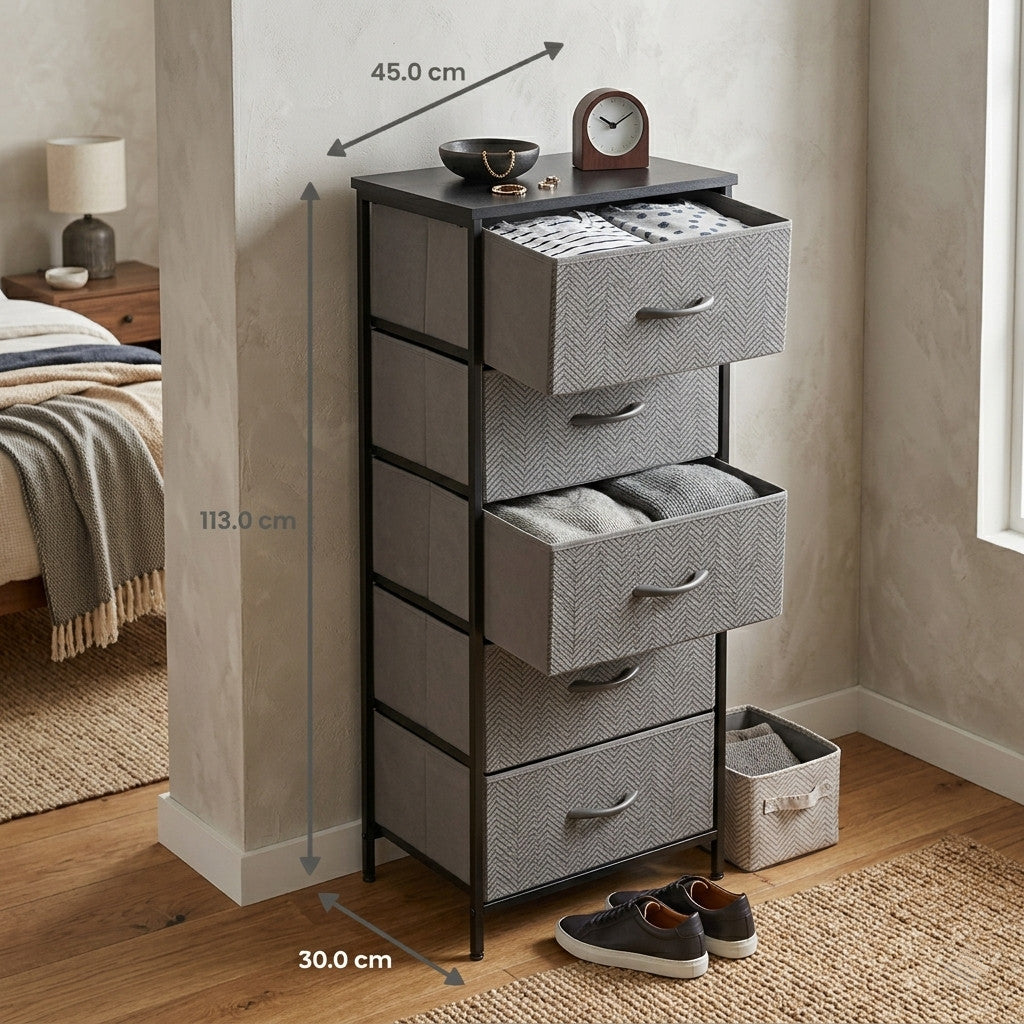 Cajonera Vertical Gris de 5 Cajones