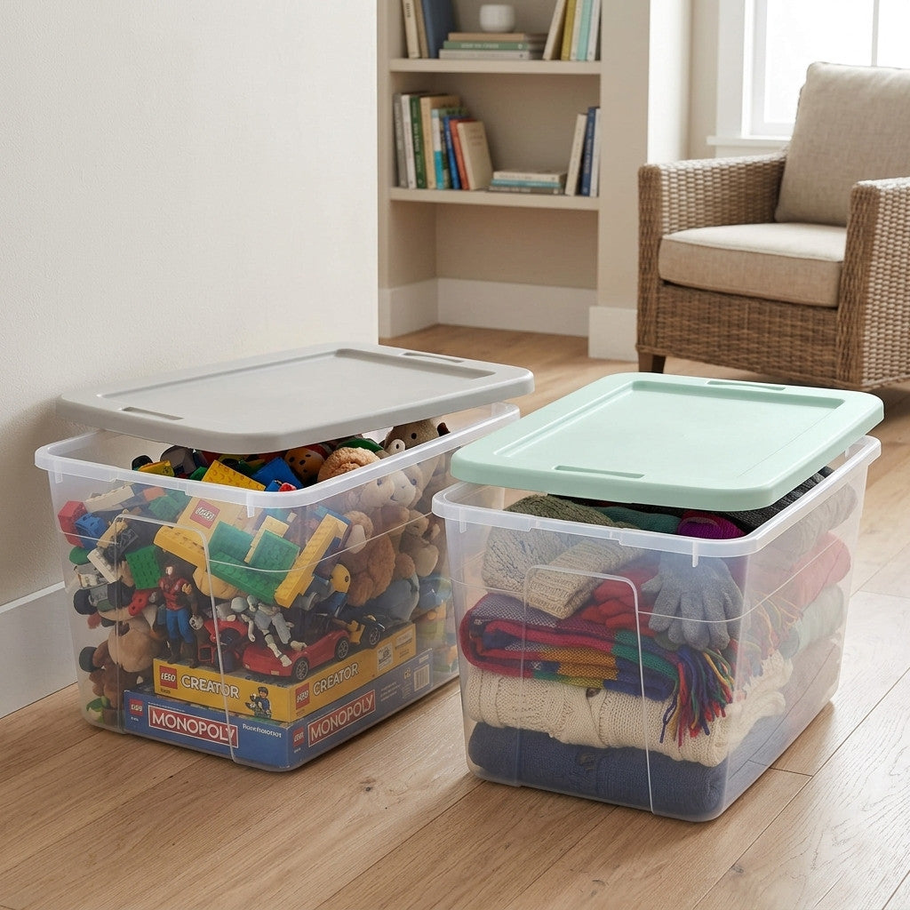 Caja Organizadora de Almacenamiento Plástico Resistente y Tapa Dura 58x42x31 cm