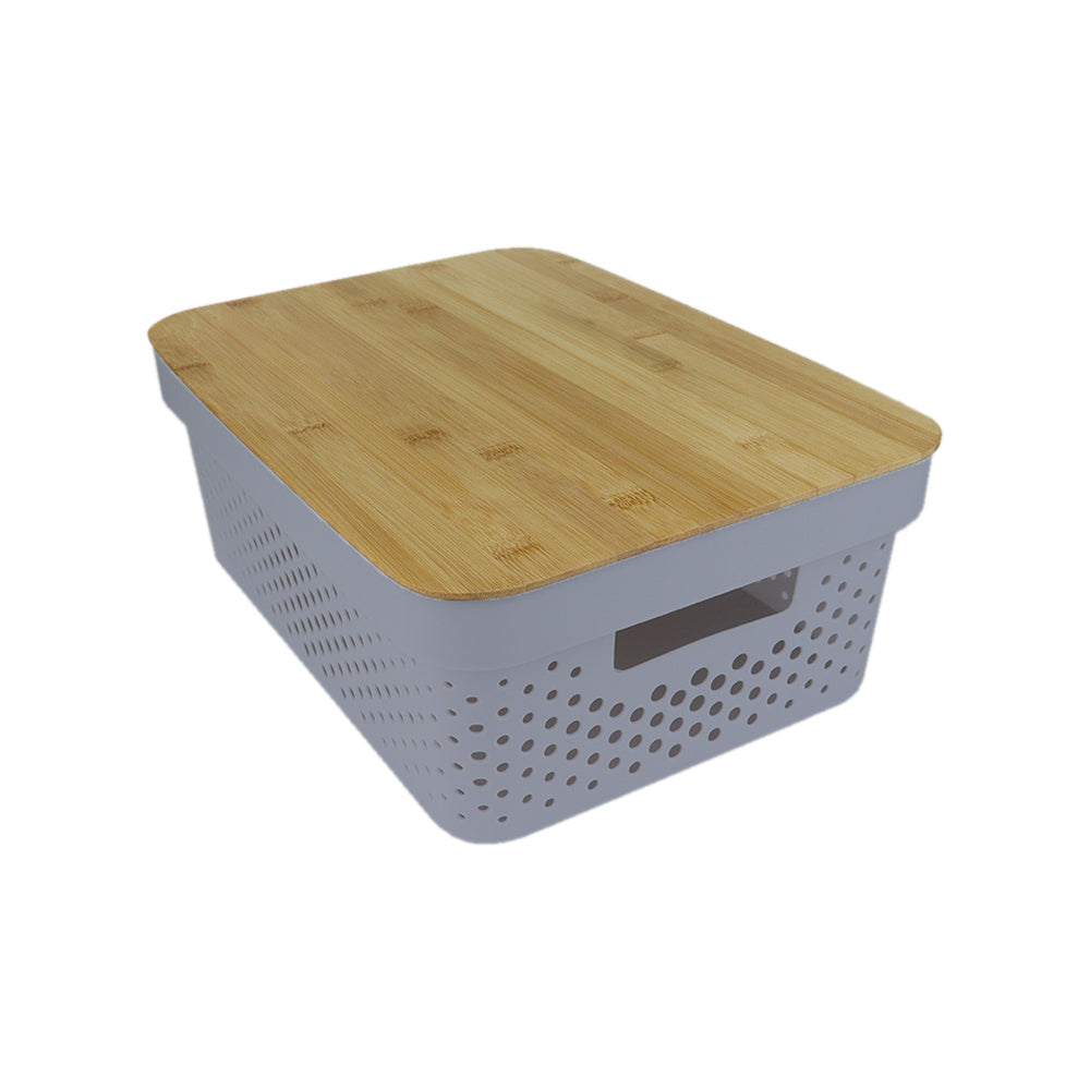 Cesta Organizadora Chica con Tapa de Bambú Gris 26x12x15 cm