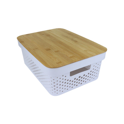Cesta Blanca Grande con Tapa de Bambú