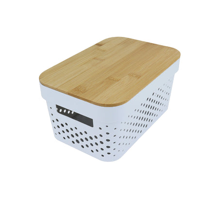 Cesta Blanca Grande con Tapa de Bambú