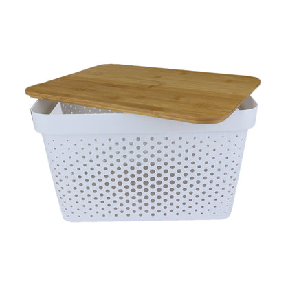 Cesta Blanca Grande con Tapa de Bambú