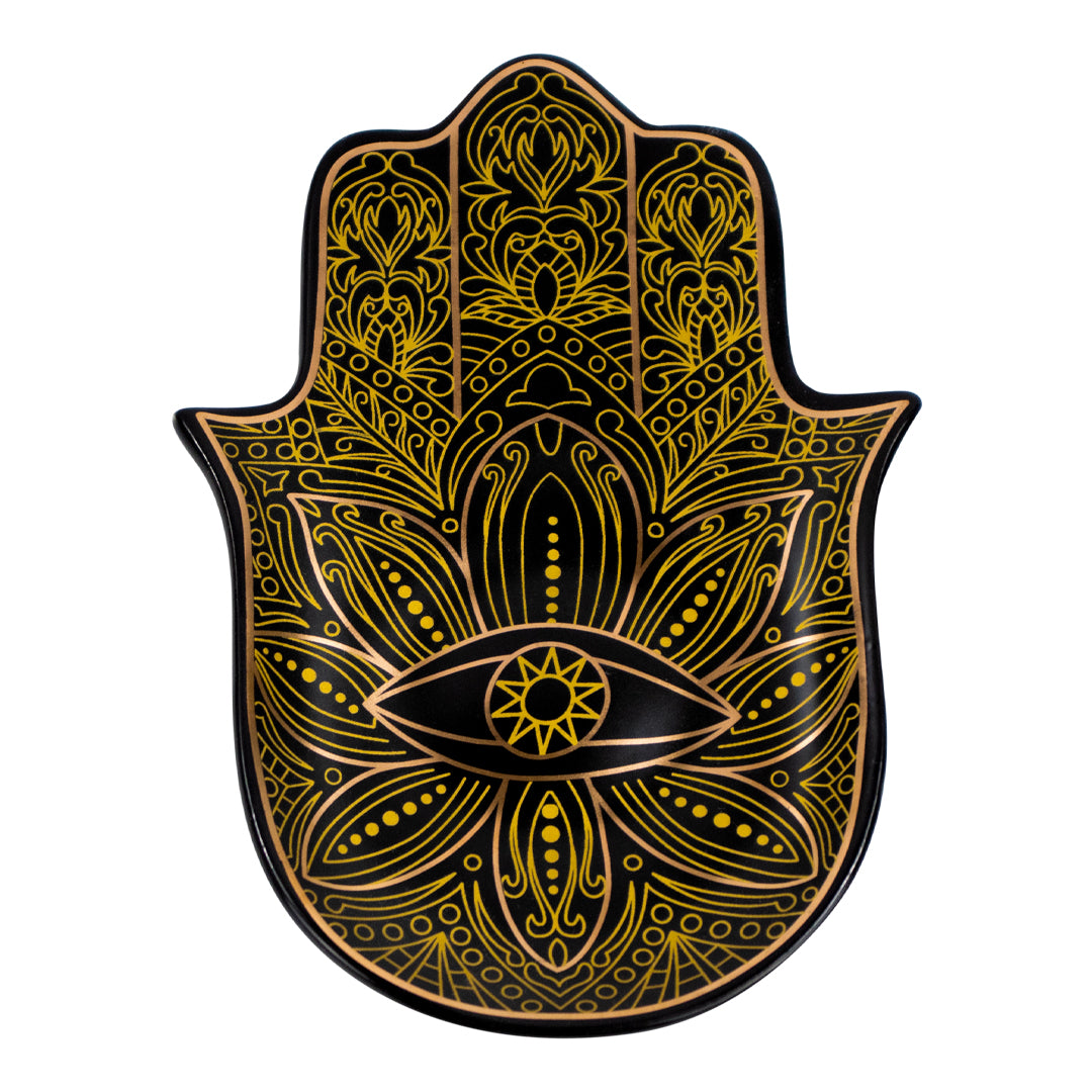 Joyero Decorativa Negro/Dorado Mano de Fátima (Hamsa) y Ojo Turco