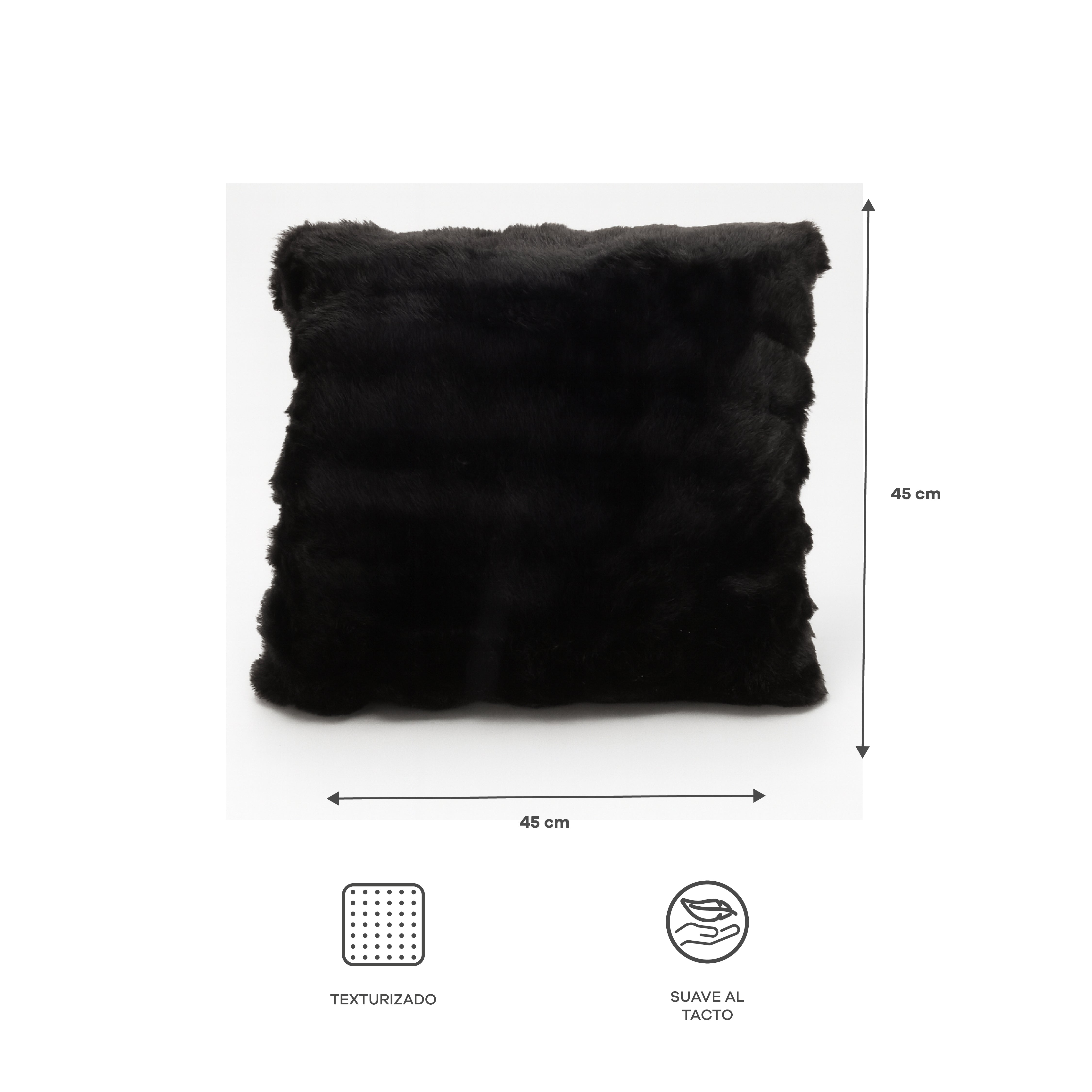 Cojín Suave Cuadrado Negro - 45CM