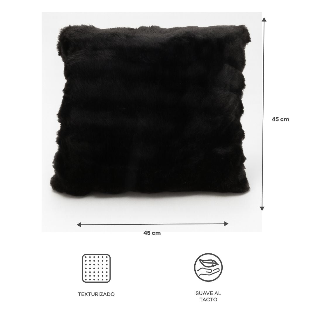 Cojín Suave tipo Peluche Cuadrado Negro - 45 cm