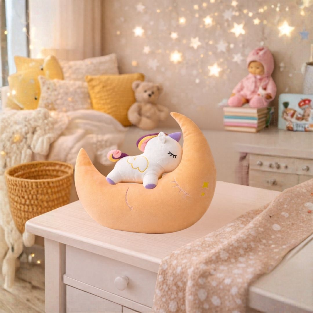 Peluche de Luna Naranja Mágica con Unicornio