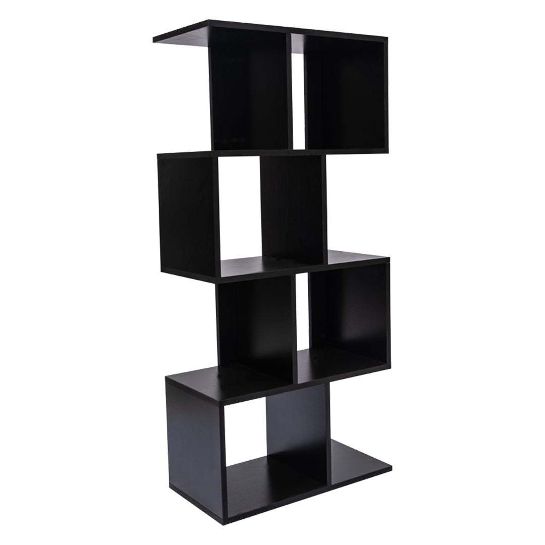 Estantería Vertical Negra de Diseño Asimétrico | 60x30x128 cm - Almacenamiento Moderno y Estilizado