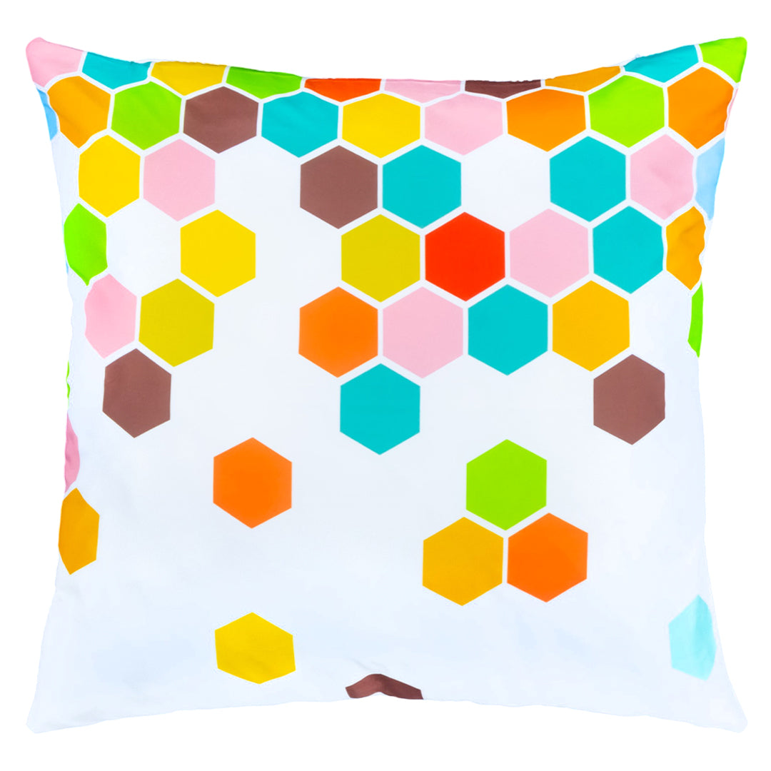 Funda de Cojín con  Hexágonos Geométricos Multicolor
