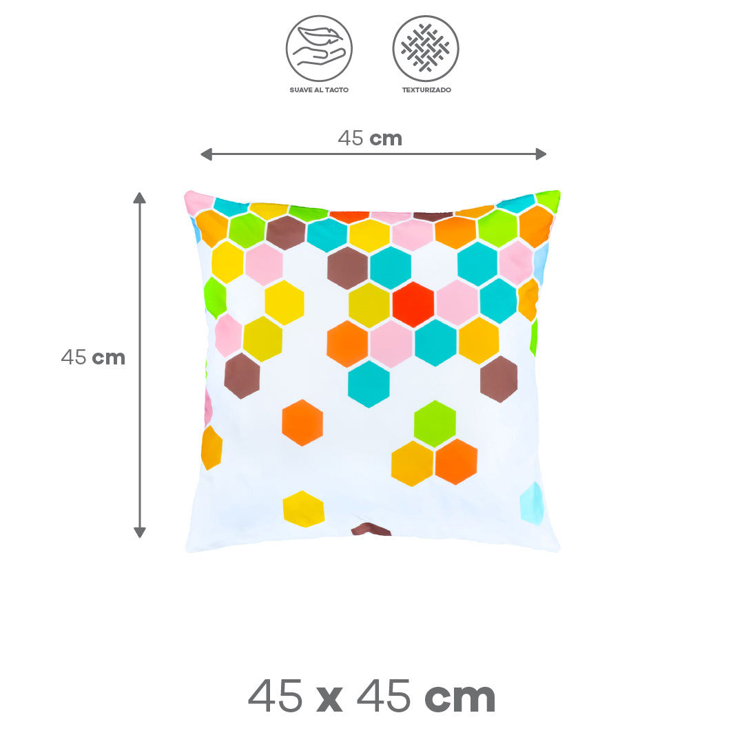 Funda de Cojín con  Hexágonos Geométricos Multicolor