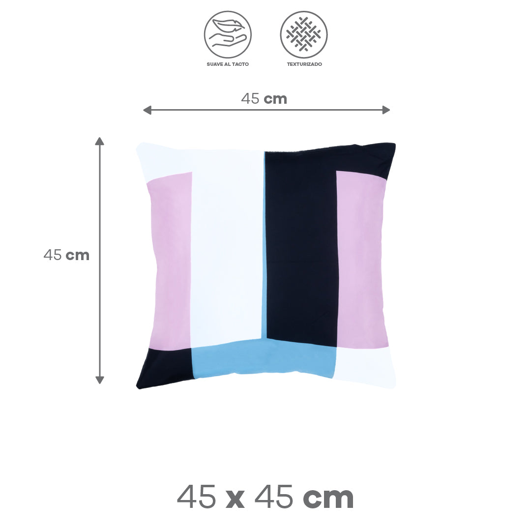 Funda de Cojín Geométrica en Azul, Rosa, Blanco y Negro