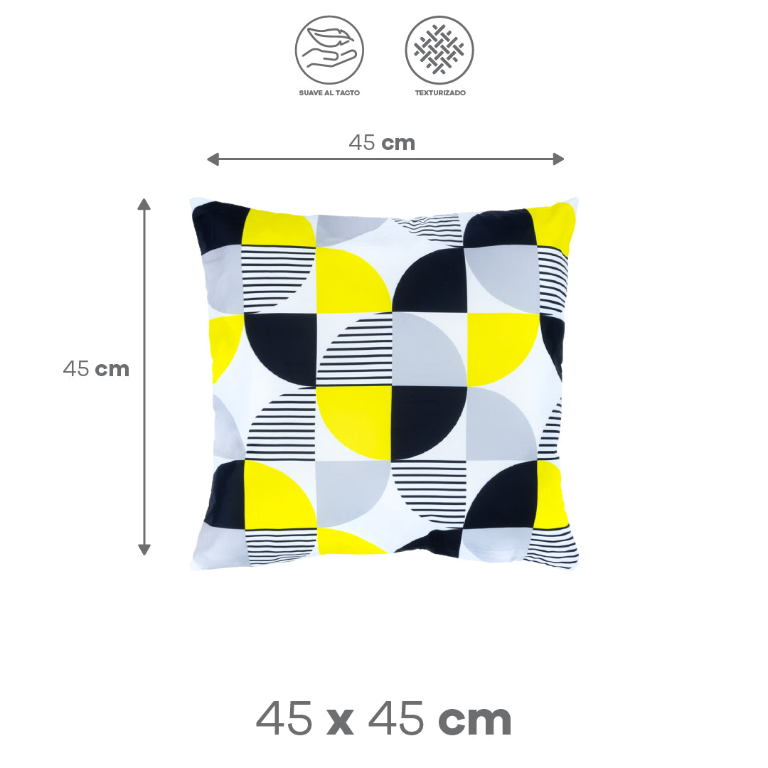 Funda de Cojín Geométrica en Amarillo, Blanco y Gris