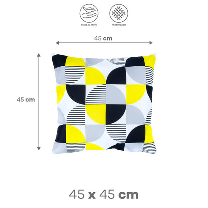Funda de Cojín Geométrica en Amarillo, Blanco y Gris