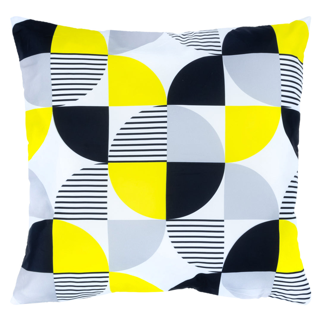 Funda de Cojín Geométrica en Amarillo, Blanco y Gris