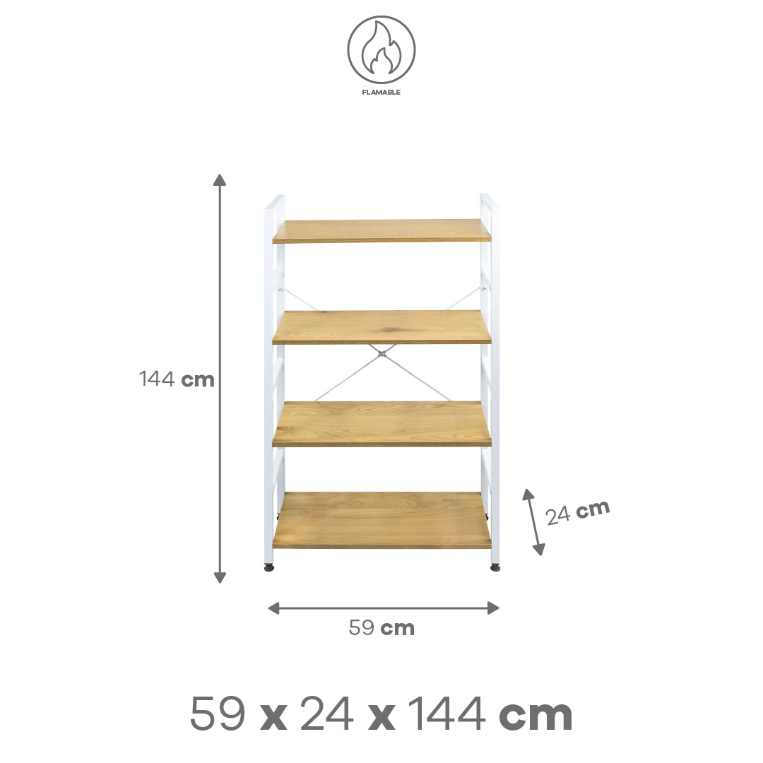 Librero de Estilo Industrial Ligero con 4 Estantes de Madera Clara (59x24x144 cm)