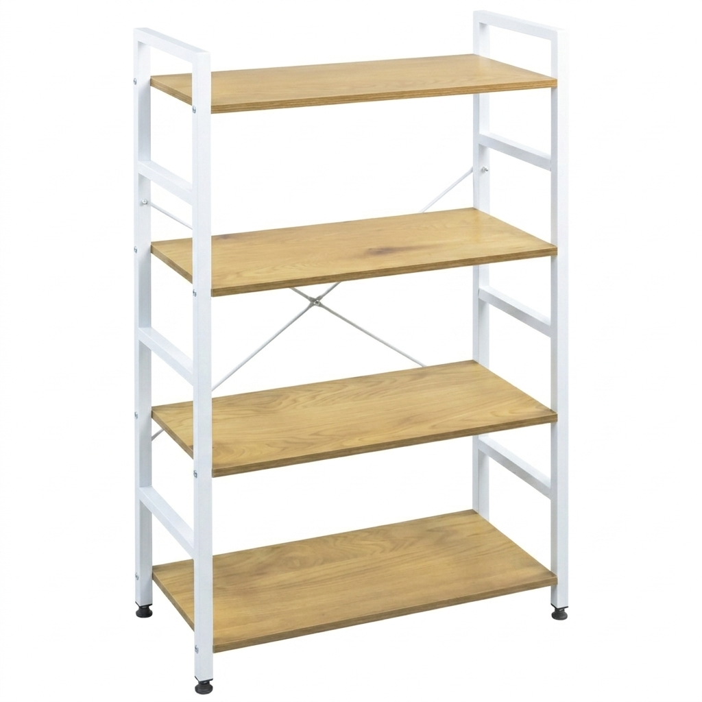 Librero de Estilo Industrial con 4 Estantes de Madera Clara