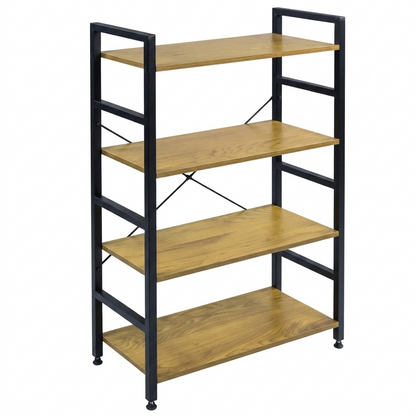 Librero de Estilo Industrial con 4 Estantes de Madera Clara - Color Negro