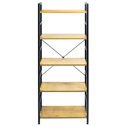 Librero Estilo Industrial con 5 Estantes de Madera - Color Negro