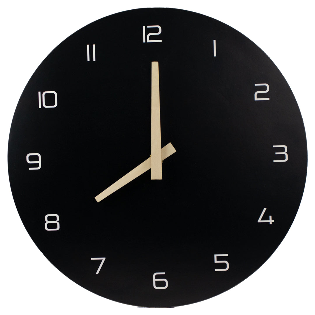 Reloj Pared Negro Manecillas Madera