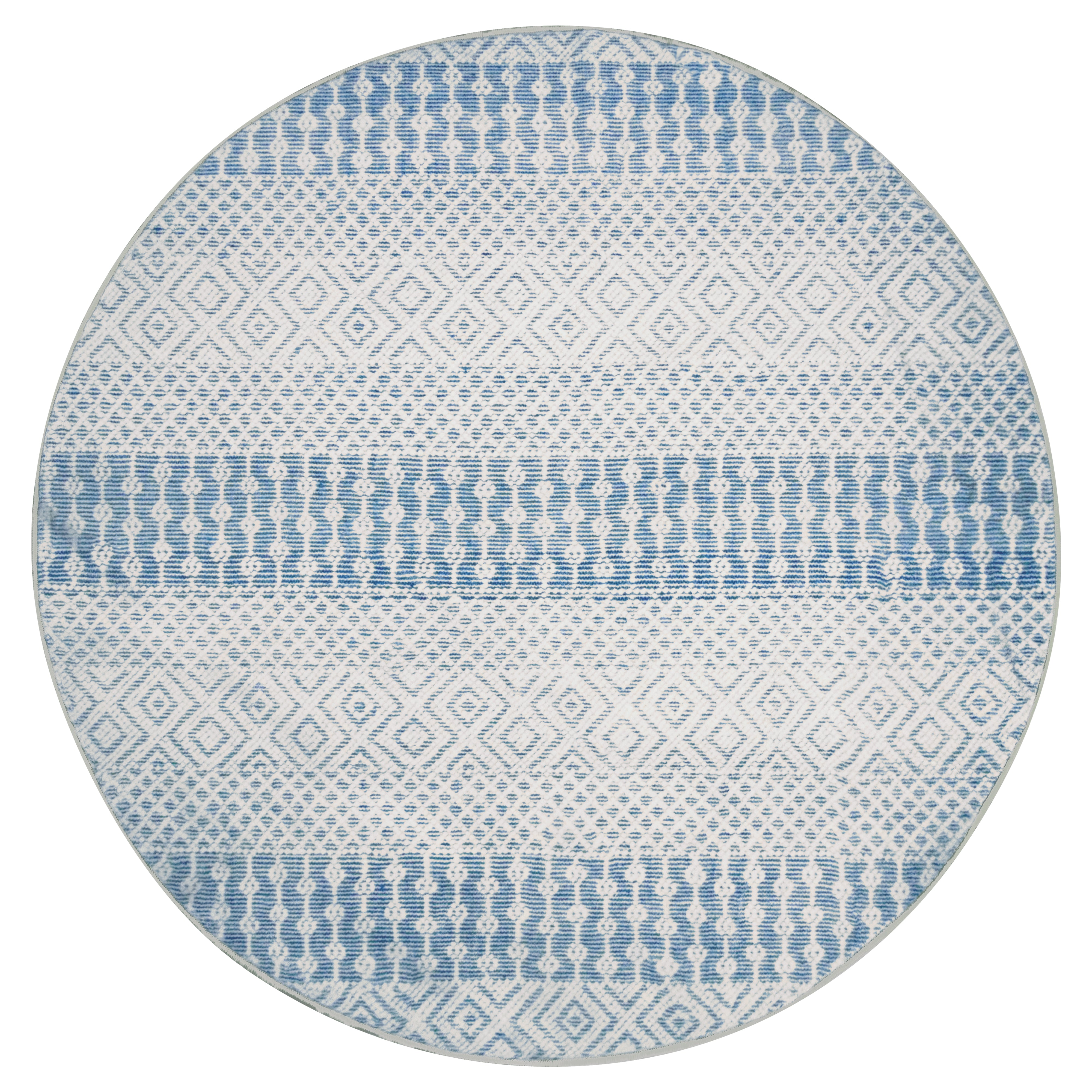 Tapete Circular Casimir Boho Azul y Blanco - 120 cm